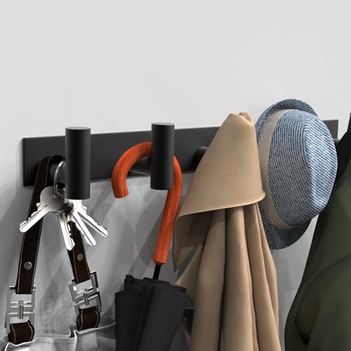 Black Hat and Coat Wall Mount Rack 5 Hooks for Robes