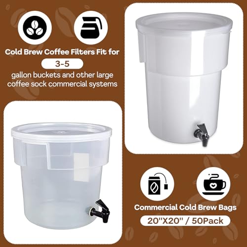 50Pcs Commercial Cold Brew Coffee Filters for 5 Gallon Buckets (50 Count)