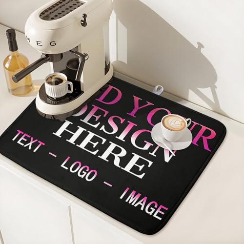 Custom Personalized Dish Drying Mat 16x18 Inch Customized Drying Mats with Picture Text for Kitchen Counter Custom Image Microfiber Absorbent Dishes Pad for Travel Festivals Family Memories Home Decor
