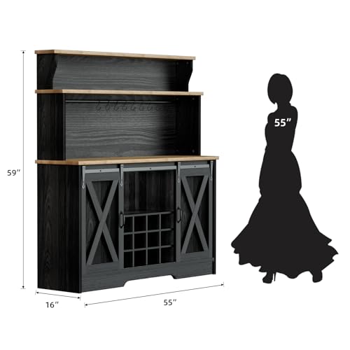 55'' Farmhouse Coffee Bar Cabinet with 3 Tier Storage Hutch