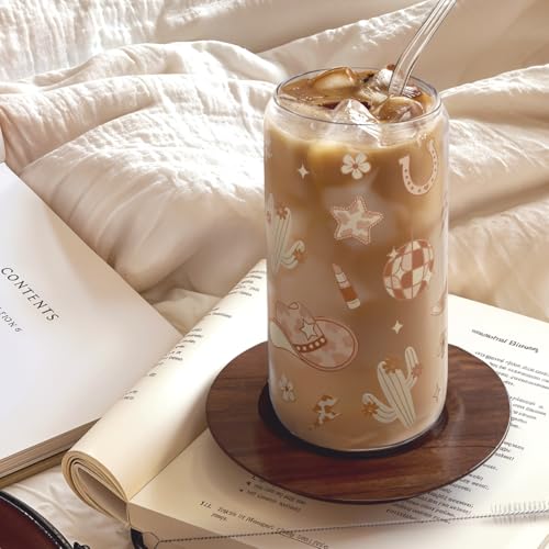 Western Cowgirl 16oz Can Glass Tumbler with Acrylic Lid & Straw