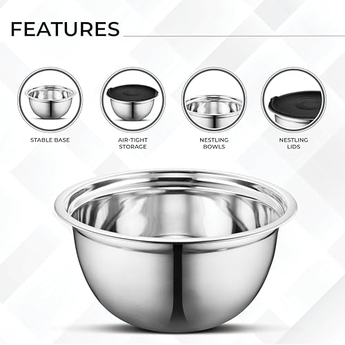 Premium Brushed Stainless Steel Mixing Bowls Sets (5 Count)