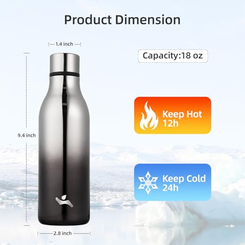 18 oz Insulated Stainless Steel Metal Water Bottle with Strap