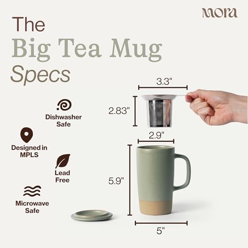 Mora Ceramics Large Tea Mug with Loose Leaf Infuser and Ceramic Lid