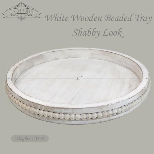 Round Wood Serving Tray with Beads