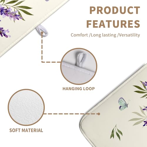 Spring Lavender Floral Dish Drying Mats Spring Summer Dish Mat Purple Flowers Butterfly Drying Matt Dishes Dryer Pad for Kitchen Counter Absorbent Microfiber Washable Foldable Reusable 18x24 in