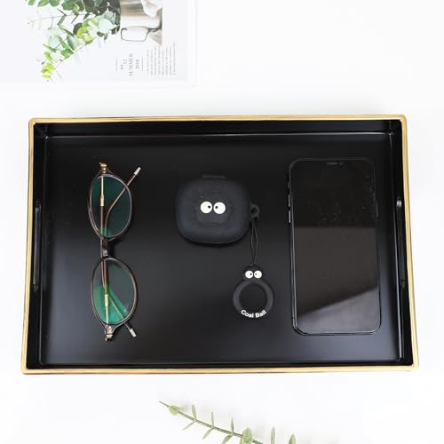 Black Bathroom Vanity Tray with Handles for Dresser Tops