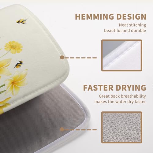 Spring Summer Daffodils Dish Drying Mats Spring Yellow Rose Dish Mat Drying Matt Floral Bee Dishes Dryer Pad for Kitchen Counter Absorbent Microfiber Washable Foldable Reusable 18x24 in