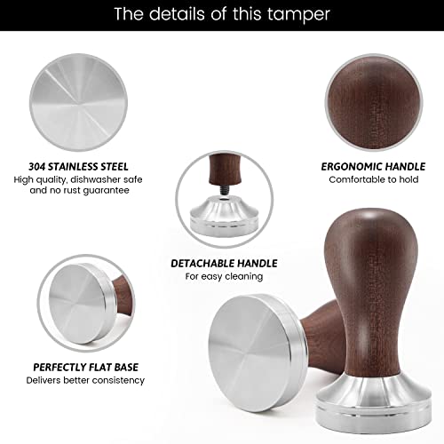 51mm Coffee Tamper Set Barista Kit for Portafilter Machine Wooden Espresso Tamper with Tamper Mat