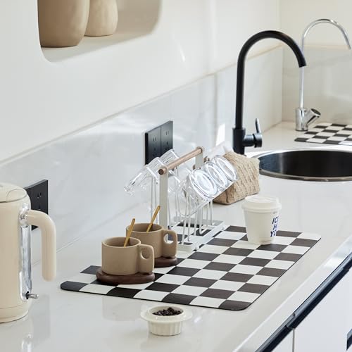 Checkered Dish Drying Mat for Kitchen Counter