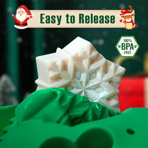 Large Christmas Silicone Molds for Baking Cake Muffins Oven Safe Freezing Soap Candle Cocoa Bomb Food Grade Tray