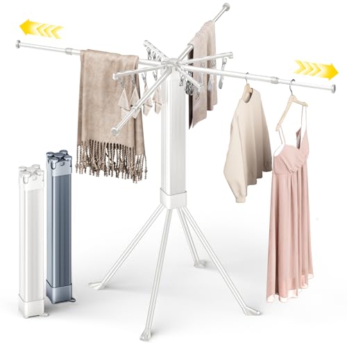 Clothes Drying Rack Foldable Extending Laundry Rack with 16 Clips Collapsible Clothing Rack Space