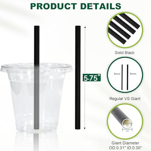 5.75 inch 8mm Wide Short Black Paper Drinking Straws Disposable for Lowball Glasses (250 Count)