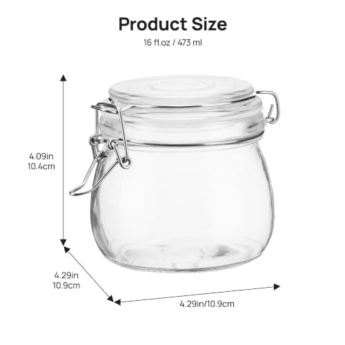 16oz Glass Food Storage Jars with Airtight Clamp Lids (3 Count)