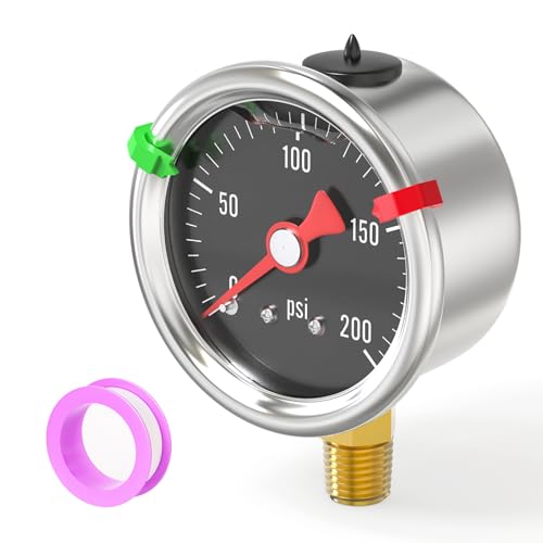 0 200PSI Stainless Steel Glycerin Filled Pressure Gauge 1.5" Black Dial Size