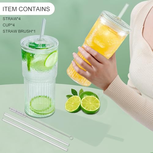 Glass Cups with Lids and Glass Straws (20 Count)