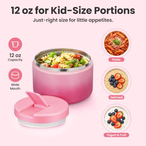 12oz Insulated Vacuum Food Jar with Buckle Lid Wide Mouth Soup Thermo for Hot Food Kids Leakproof Stainless Steel Lunch Container