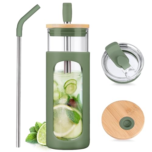 24oz Glass Tumbler with 2 Lids and Straws