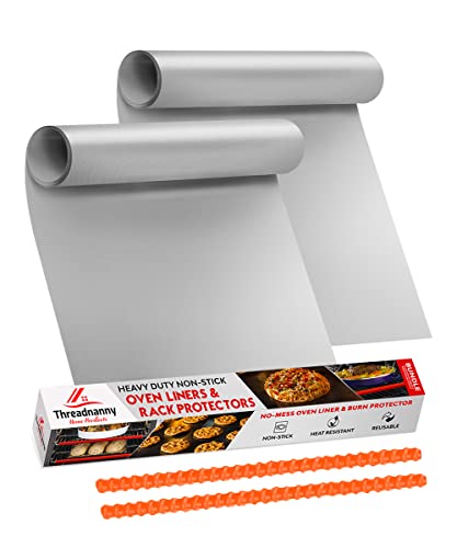 Oven Liners for Bottom of Oven 17"x 25" and Silicone Rack Guards Orange 14" (4 Count)