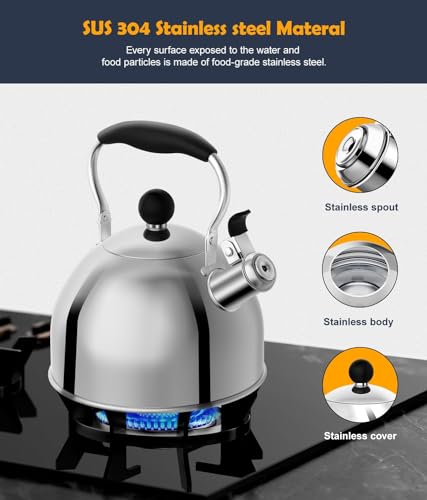 Tea Kettle 2 Quart Stainless Steel Whistling Tea Kettle