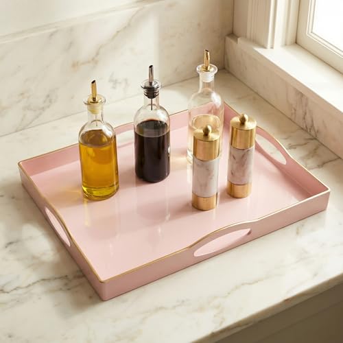 Pink Serving Tray with 4 Handles