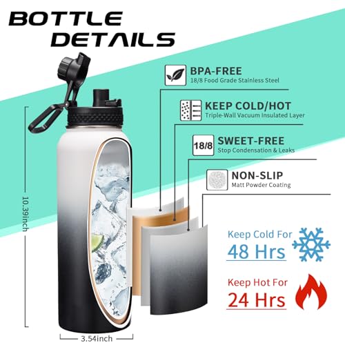 Stainless Steel Water Bottle 40oz with Straw & Auto Spout Lids (9 Count)