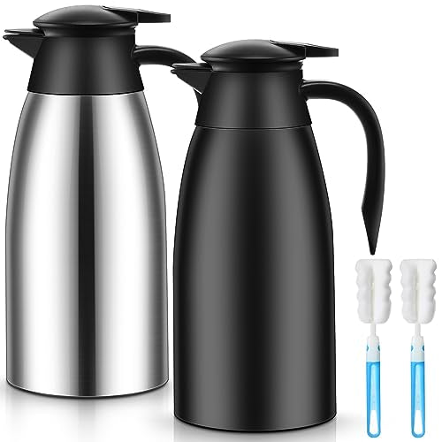2 Pcs Thermal Coffee Carafe Insulated Stainless Steel Coffee Carafe for Hot Liquid Vacuum Thermal Pot Creamer Pitcher Dispenser with Brushes Keeping Hot Water Milk