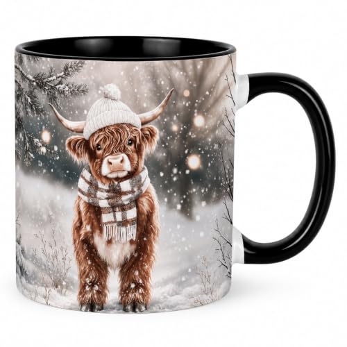 Snowy Winter Highland Cow Coffee Mug