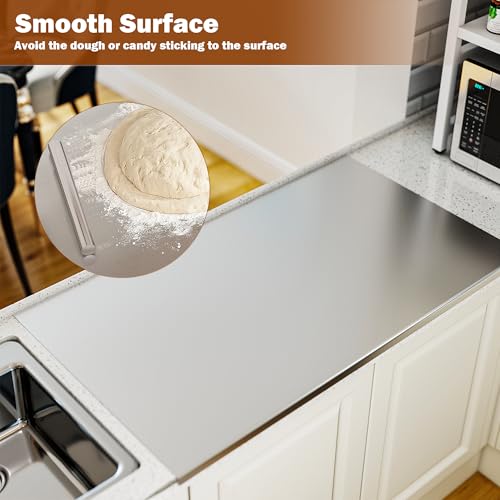 Large Cutting Board 35.4" L X 22.8" W Stainless Steel Cutting Board with Lip Kneading Board Metal Baking Board Non Stick Board with Rolling Pin for Meat Fruits Vegetables Bread and Baking