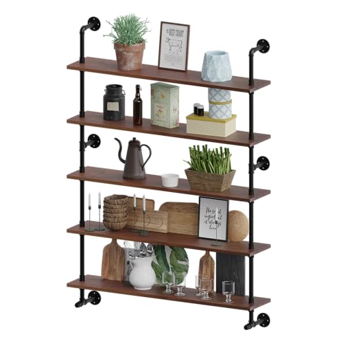 Industrial Pipe Wall Shelves Pipe Shelving with Real Wood Plank