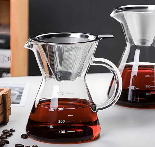 Pour Over Coffee Maker with Reusable Stainless Steel Drip Filter