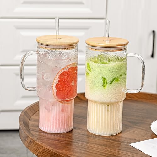 32 oz Glass Tumblers with Lid and Straw