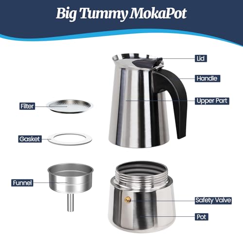 9 Cup Moka Pot Stainless Steel 450ml Italian Espresso