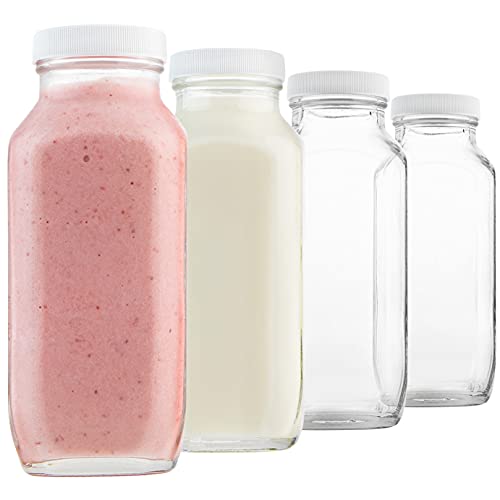 16oz Glass Milk Bottles with Lids (4 Count)