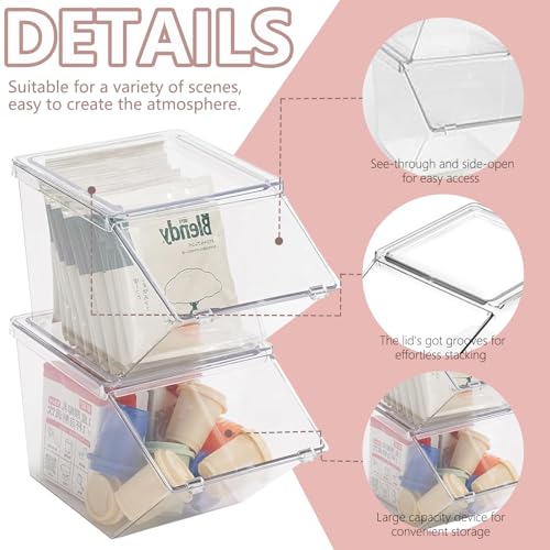Stackable Tea Bag and Coffee Pod Organizer with Clear Front Flap (4 Count)