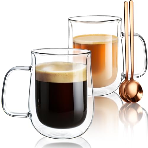Double Walled Glass Coffee Mugs 16 OZ (2 Count)