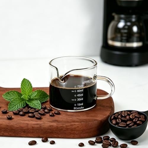 2 PACK Espresso Glass Measuring Cup Triple Pitcher Milk Cup 75ML Espresso Cups with Handle Shot Glass with V (2 Count)