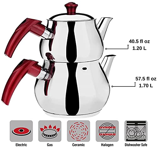 Turkish Teapot Set Stainless Steel Tea Maker for Stovetop (4 Count)