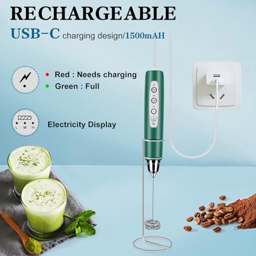 Milk Frother Wand Rechargeable Handheld Whisk Coffee 3 Speed Adjustable
