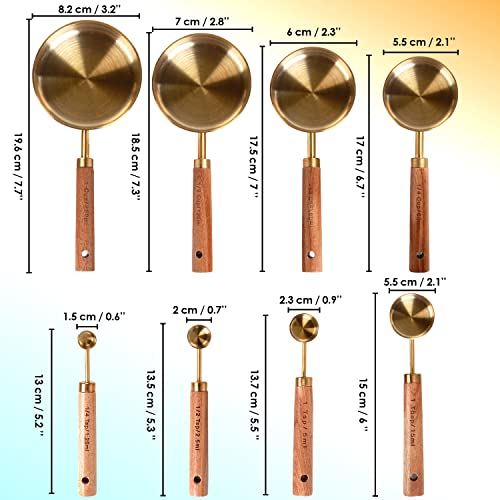 Collection 8 Piece Gold Measuring Cups Set and Measuring Spoons