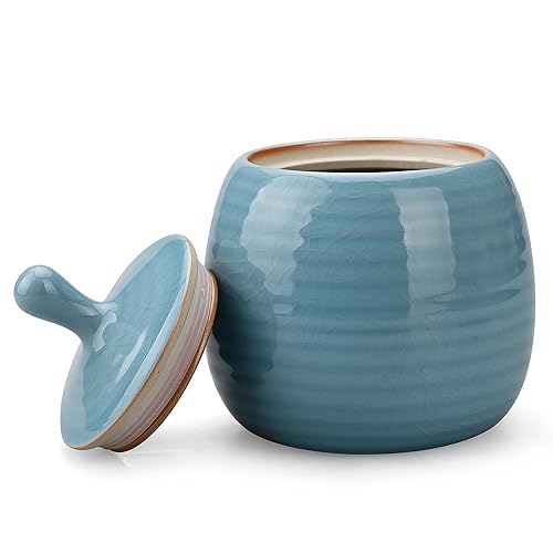 Kitchen Canisters Retro Ceramic Jar with Airtight Lid Blue