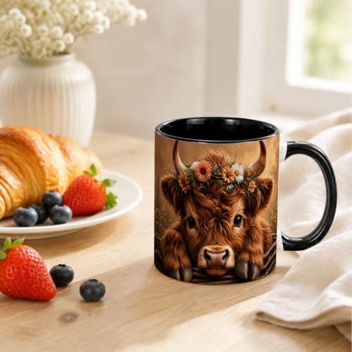 Rustic Floral Highland Cow Coffee Mug