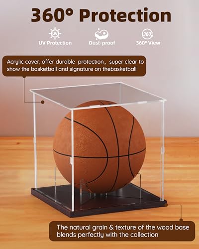 Full Size Acrylic Basketball Display Case with Solid Wood Base