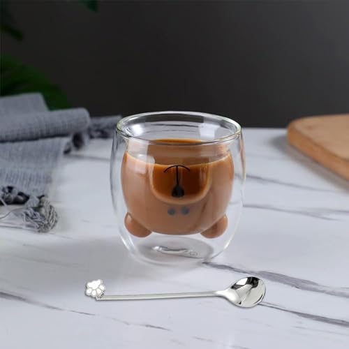 Cute Mugs Double Wall Glass Coffee Glass Cup Kawaii Bear Tea Milk Cup Funny Mug Animal Mug Aesthetic Cup for Office and Personal Birthday Gift