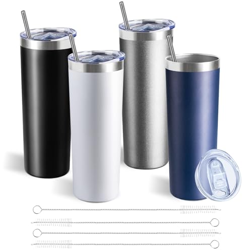 20 oz Skinny Tumbler with Lid and Straw (4 Count)