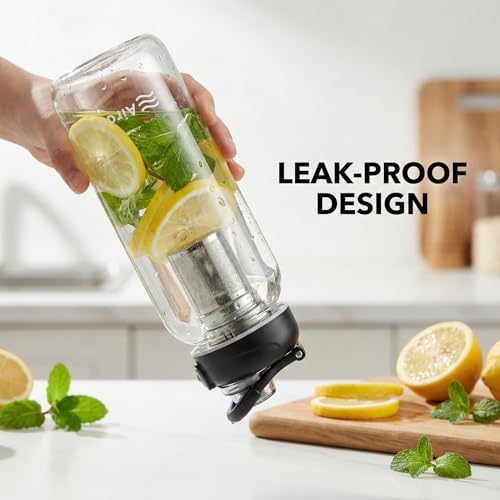 Glass Water Bottle with Stainless Steel Tea Infuser 32oz