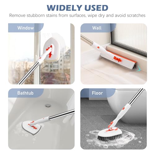 4-in-1 Tile Tub Floor Scrubber with V-Shaped Grout Brush, Orange