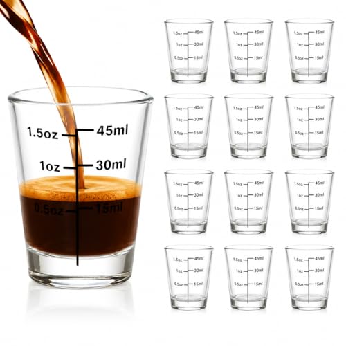 Shot Glasses Measuring Cup Set 12 Pack Espresso Shot Glasses Liquid Heavy Glass (12 Count)