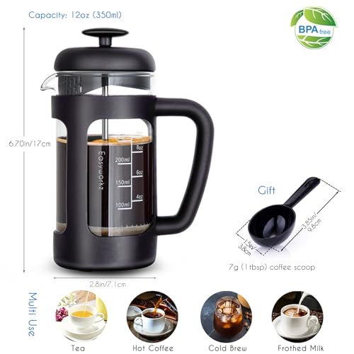 French Press 12 oz Coffee Tea Maker with Borosilicate Glass