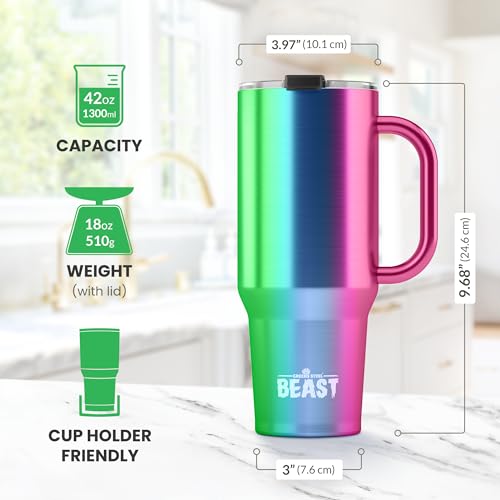Beast 42 oz Tumbler with Handle Stainless Steel Vacuum Insulated Coffee Ice Cup Double Wall Travel Flask